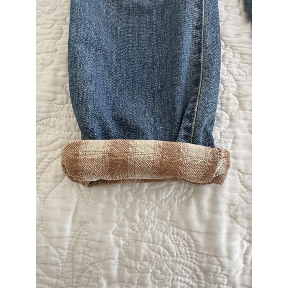 Eddie Bauer Boyfriend Midrise Straight Lined With Tan & White Flannel Size 4P - Picture 3 of 6